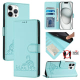 Cat Rat Embossed Pattern RFID Leather Phone Case with Lanyard, For iPhone 15, For iPhone 14 Plus, For iPhone 14/13, For iPhone 14 Pro, For iPhone 14 Pro Max, For iPhone SE 2022/SE 2020/6/7/8, For iPhone 13 Pro Max, For iPhone 13 Pro