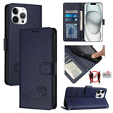 Cat Rat Embossed Pattern RFID Leather Phone Case with Lanyard, For iPhone 15, For iPhone 14 Plus, For iPhone 14/13, For iPhone 14 Pro, For iPhone 14 Pro Max, For iPhone SE 2022/SE 2020/6/7/8, For iPhone 13 Pro Max, For iPhone 13 Pro