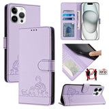 Cat Rat Embossed Pattern RFID Leather Phone Case with Lanyard, For iPhone 15, For iPhone 14 Plus, For iPhone 14/13, For iPhone 14 Pro, For iPhone 14 Pro Max, For iPhone SE 2022/SE 2020/6/7/8, For iPhone 13 Pro Max, For iPhone 13 Pro