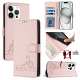 Cat Rat Embossed Pattern RFID Leather Phone Case with Lanyard, For iPhone 15, For iPhone 14 Plus, For iPhone 14/13, For iPhone 14 Pro, For iPhone 14 Pro Max, For iPhone SE 2022/SE 2020/6/7/8, For iPhone 13 Pro Max, For iPhone 13 Pro
