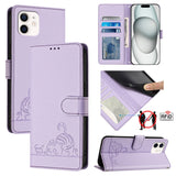 Cat Rat Embossed Pattern RFID Leather Phone Case with Lanyard, For iPhone 13 mini, For iPhone 12/12 Pro, For iPhone 12 Pro Max, For iPhone 12 mini, For iPhone 11 Pro Max, For iPhone 11, For iPhone 11 Pro, For iPhone XS / X
