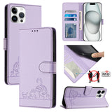 Cat Rat Embossed Pattern RFID Leather Phone Case with Lanyard, For iPhone 13 mini, For iPhone 12/12 Pro, For iPhone 12 Pro Max, For iPhone 12 mini, For iPhone 11 Pro Max, For iPhone 11, For iPhone 11 Pro, For iPhone XS / X