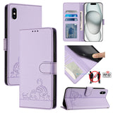 Cat Rat Embossed Pattern RFID Leather Phone Case with Lanyard, For iPhone XR, For iPhone XS Max, For iPhone 8 Plus / 7 Plus