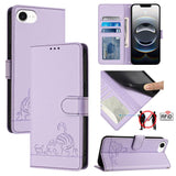 Cat Rat Embossed Pattern RFID Leather Phone Case with Lanyard, For iPhone 17 Pro Max, For iPhone 17 Pro, For iPhone 17, For iPhone Air, For iPhone SE 2024, For iPhone 15 Pro Max, For iPhone 15 Pro, For iPhone 15 Plus