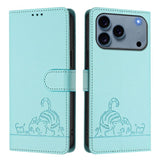 Cat Rat Embossed Pattern RFID Leather Phone Case with Lanyard, For iPhone 17 Pro Max, For iPhone 17 Pro, For iPhone 17, For iPhone Air, For iPhone SE 2024, For iPhone 15 Pro Max, For iPhone 15 Pro, For iPhone 15 Plus