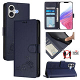 Cat Rat Embossed Pattern RFID Leather Phone Case with Lanyard, For iPhone 17 Pro Max, For iPhone 17 Pro, For iPhone 17, For iPhone Air, For iPhone SE 2024, For iPhone 15 Pro Max, For iPhone 15 Pro, For iPhone 15 Plus