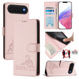 Cat Rat Embossed Pattern RFID Leather Phone Case with Lanyard, For iPhone 17 Pro Max, For iPhone 17 Pro, For iPhone 17, For iPhone Air, For iPhone SE 2024, For iPhone 15 Pro Max, For iPhone 15 Pro, For iPhone 15 Plus