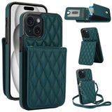 YM015 Crossbody Rhombic Card Bag RFID Phone Case, For iPhone 16, For iPhone 15 Pro Max, For iPhone 15 Pro, For iPhone 15 Plus, For iPhone 15, For iPhone 14 Plus, For iPhone 14, For iPhone 14 Pro
