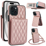 YM015 Crossbody Rhombic Card Bag RFID Phone Case, For iPhone 16, For iPhone 15 Pro Max, For iPhone 15 Pro, For iPhone 15 Plus, For iPhone 15, For iPhone 14 Plus, For iPhone 14, For iPhone 14 Pro