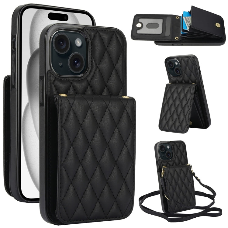 YM015 Crossbody Rhombic Card Bag RFID Phone Case, For iPhone 16, For iPhone 15 Pro Max, For iPhone 15 Pro, For iPhone 15 Plus, For iPhone 15, For iPhone 14 Plus, For iPhone 14, For iPhone 14 Pro