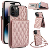 YM015 Crossbody Rhombic Card Bag RFID Phone Case, For iPhone 16, For iPhone 15 Pro Max, For iPhone 15 Pro, For iPhone 15 Plus, For iPhone 15, For iPhone 14 Plus, For iPhone 14, For iPhone 14 Pro