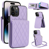 YM015 Crossbody Rhombic Card Bag RFID Phone Case, For iPhone 16, For iPhone 15 Pro Max, For iPhone 15 Pro, For iPhone 15 Plus, For iPhone 15, For iPhone 14 Plus, For iPhone 14, For iPhone 14 Pro