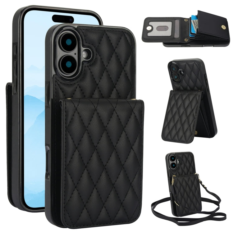 YM015 Crossbody Rhombic Card Bag RFID Phone Case, For iPhone 16, For iPhone 15 Pro Max, For iPhone 15 Pro, For iPhone 15 Plus, For iPhone 15, For iPhone 14 Plus, For iPhone 14, For iPhone 14 Pro