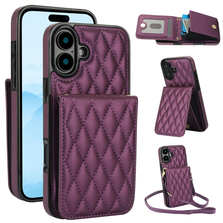 YM015 Crossbody Rhombic Card Bag RFID Phone Case, For iPhone 16, For iPhone 15 Pro Max, For iPhone 15 Pro, For iPhone 15 Plus, For iPhone 15, For iPhone 14 Plus, For iPhone 14, For iPhone 14 Pro