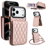 YM015 Crossbody Rhombic Card Bag RFID Phone Case, For iPhone 16e / 17e, For iPhone 17 Pro Max, For iPhone 17 Pro, For iPhone 17, For iPhone Air, For iPhone 16 Pro Max, For iPhone 16 Pro, For iPhone 16 Plus