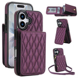 YM015 Crossbody Rhombic Card Bag RFID Phone Case, For iPhone 16e / 17e, For iPhone 17 Pro Max, For iPhone 17 Pro, For iPhone 17, For iPhone Air, For iPhone 16 Pro Max, For iPhone 16 Pro, For iPhone 16 Plus