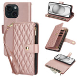YM016 Rhombic Zipper Card Wallet Leather Phone Case with Lanyard, For iPhone 15, For iPhone 14 Plus, For iPhone 14, For iPhone 14 Pro, For iPhone 14 Pro Max, For iPhone SE 2022 / SE 2020 / 8