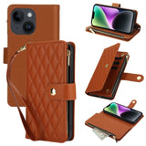 YM016 Rhombic Zipper Card Wallet Leather Phone Case with Lanyard, For iPhone 15, For iPhone 14 Plus, For iPhone 14, For iPhone 14 Pro, For iPhone 14 Pro Max, For iPhone SE 2022 / SE 2020 / 8