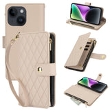 YM016 Rhombic Zipper Card Wallet Leather Phone Case with Lanyard, For iPhone 15, For iPhone 14 Plus, For iPhone 14, For iPhone 14 Pro, For iPhone 14 Pro Max, For iPhone SE 2022 / SE 2020 / 8
