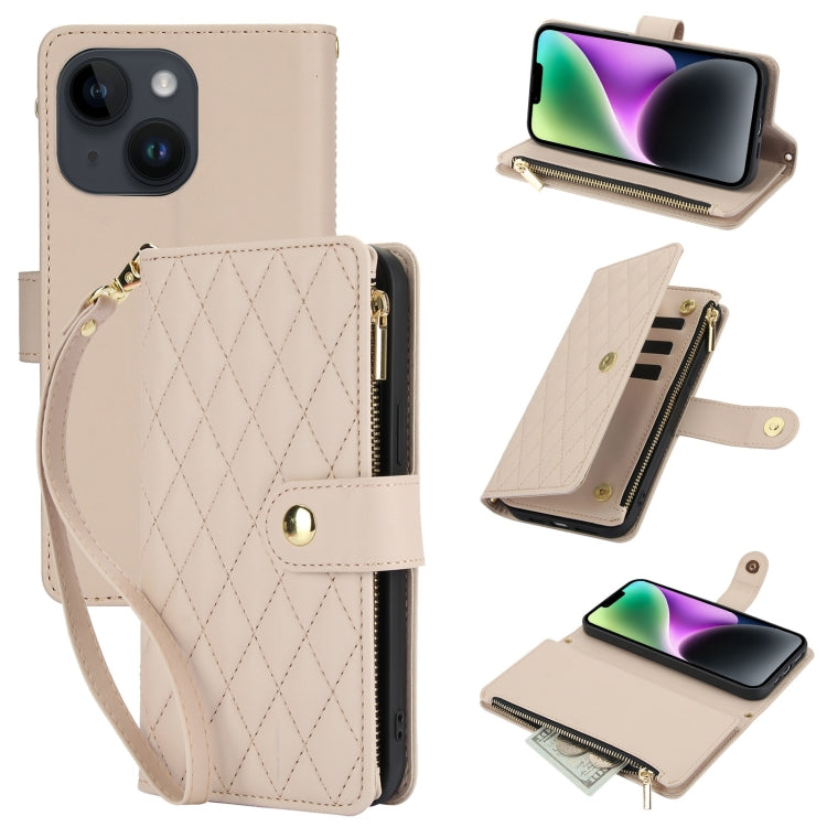 YM016 Rhombic Zipper Card Wallet Leather Phone Case with Lanyard, For iPhone 15, For iPhone 14 Plus, For iPhone 14, For iPhone 14 Pro, For iPhone 14 Pro Max, For iPhone SE 2022 / SE 2020 / 8
