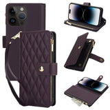 YM016 Rhombic Zipper Card Wallet Leather Phone Case with Lanyard, For iPhone 15, For iPhone 14 Plus, For iPhone 14, For iPhone 14 Pro, For iPhone 14 Pro Max, For iPhone SE 2022 / SE 2020 / 8