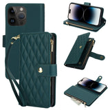 YM016 Rhombic Zipper Card Wallet Leather Phone Case with Lanyard, For iPhone 15, For iPhone 14 Plus, For iPhone 14, For iPhone 14 Pro, For iPhone 14 Pro Max, For iPhone SE 2022 / SE 2020 / 8
