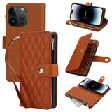 YM016 Rhombic Zipper Card Wallet Leather Phone Case with Lanyard, For iPhone 15, For iPhone 14 Plus, For iPhone 14, For iPhone 14 Pro, For iPhone 14 Pro Max, For iPhone SE 2022 / SE 2020 / 8