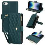 YM016 Rhombic Zipper Card Wallet Leather Phone Case with Lanyard, For iPhone 15, For iPhone 14 Plus, For iPhone 14, For iPhone 14 Pro, For iPhone 14 Pro Max, For iPhone SE 2022 / SE 2020 / 8