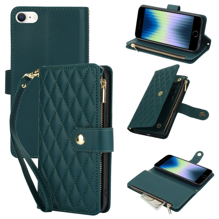 YM016 Rhombic Zipper Card Wallet Leather Phone Case with Lanyard, For iPhone 15, For iPhone 14 Plus, For iPhone 14, For iPhone 14 Pro, For iPhone 14 Pro Max, For iPhone SE 2022 / SE 2020 / 8