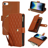 YM016 Rhombic Zipper Card Wallet Leather Phone Case with Lanyard, For iPhone 15, For iPhone 14 Plus, For iPhone 14, For iPhone 14 Pro, For iPhone 14 Pro Max, For iPhone SE 2022 / SE 2020 / 8