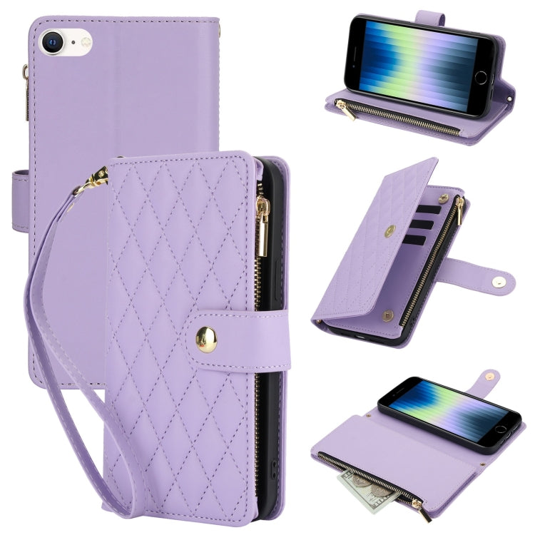 YM016 Rhombic Zipper Card Wallet Leather Phone Case with Lanyard, For iPhone 15, For iPhone 14 Plus, For iPhone 14, For iPhone 14 Pro, For iPhone 14 Pro Max, For iPhone SE 2022 / SE 2020 / 8