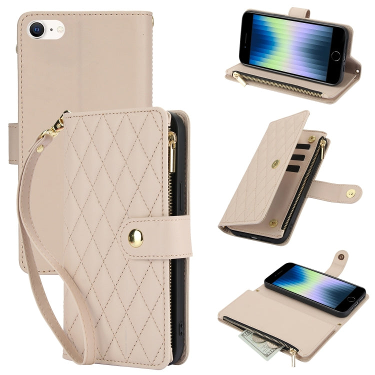 YM016 Rhombic Zipper Card Wallet Leather Phone Case with Lanyard, For iPhone 15, For iPhone 14 Plus, For iPhone 14, For iPhone 14 Pro, For iPhone 14 Pro Max, For iPhone SE 2022 / SE 2020 / 8