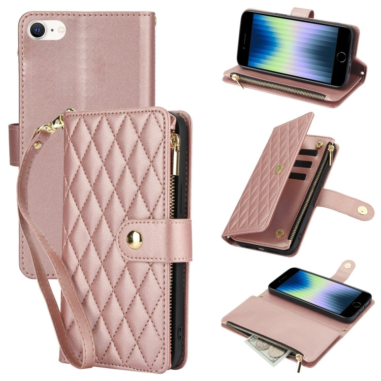 YM016 Rhombic Zipper Card Wallet Leather Phone Case with Lanyard, For iPhone 15, For iPhone 14 Plus, For iPhone 14, For iPhone 14 Pro, For iPhone 14 Pro Max, For iPhone SE 2022 / SE 2020 / 8
