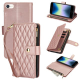 YM016 Rhombic Zipper Card Wallet Leather Phone Case with Lanyard, For iPhone 15, For iPhone 14 Plus, For iPhone 14, For iPhone 14 Pro, For iPhone 14 Pro Max, For iPhone SE 2022 / SE 2020 / 8