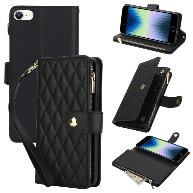 YM016 Rhombic Zipper Card Wallet Leather Phone Case with Lanyard, For iPhone 15, For iPhone 14 Plus, For iPhone 14, For iPhone 14 Pro, For iPhone 14 Pro Max, For iPhone SE 2022 / SE 2020 / 8