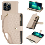 YM016 Rhombic Zipper Card Wallet Leather Phone Case with Lanyard, For iPhone 13 Pro Max, For iPhone 13 Pro, For iPhone 13, For iPhone 13 mini, For iPhone 12 / 12 Pro, For iPhone 12 Pro Max