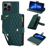 YM016 Rhombic Zipper Card Wallet Leather Phone Case with Lanyard, For iPhone 13 Pro Max, For iPhone 13 Pro, For iPhone 13, For iPhone 13 mini, For iPhone 12 / 12 Pro, For iPhone 12 Pro Max