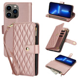YM016 Rhombic Zipper Card Wallet Leather Phone Case with Lanyard, For iPhone 13 Pro Max, For iPhone 13 Pro, For iPhone 13, For iPhone 13 mini, For iPhone 12 / 12 Pro, For iPhone 12 Pro Max