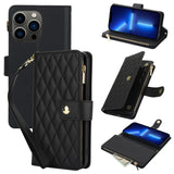 YM016 Rhombic Zipper Card Wallet Leather Phone Case with Lanyard, For iPhone 13 Pro Max, For iPhone 13 Pro, For iPhone 13, For iPhone 13 mini, For iPhone 12 / 12 Pro, For iPhone 12 Pro Max