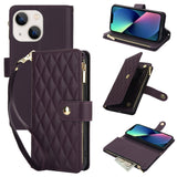 YM016 Rhombic Zipper Card Wallet Leather Phone Case with Lanyard, For iPhone 13 Pro Max, For iPhone 13 Pro, For iPhone 13, For iPhone 13 mini, For iPhone 12 / 12 Pro, For iPhone 12 Pro Max