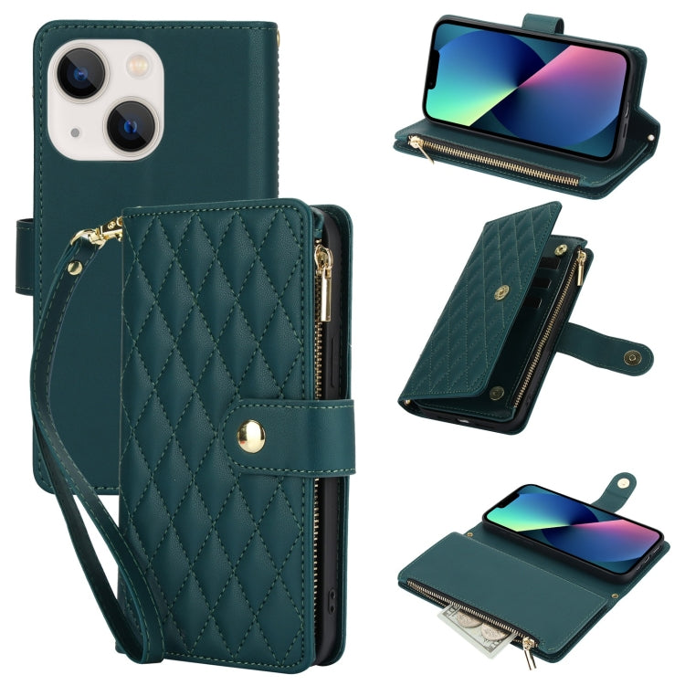 YM016 Rhombic Zipper Card Wallet Leather Phone Case with Lanyard, For iPhone 13 Pro Max, For iPhone 13 Pro, For iPhone 13, For iPhone 13 mini, For iPhone 12 / 12 Pro, For iPhone 12 Pro Max