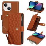 YM016 Rhombic Zipper Card Wallet Leather Phone Case with Lanyard, For iPhone 13 Pro Max, For iPhone 13 Pro, For iPhone 13, For iPhone 13 mini, For iPhone 12 / 12 Pro, For iPhone 12 Pro Max