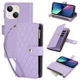 YM016 Rhombic Zipper Card Wallet Leather Phone Case with Lanyard, For iPhone 13 Pro Max, For iPhone 13 Pro, For iPhone 13, For iPhone 13 mini, For iPhone 12 / 12 Pro, For iPhone 12 Pro Max