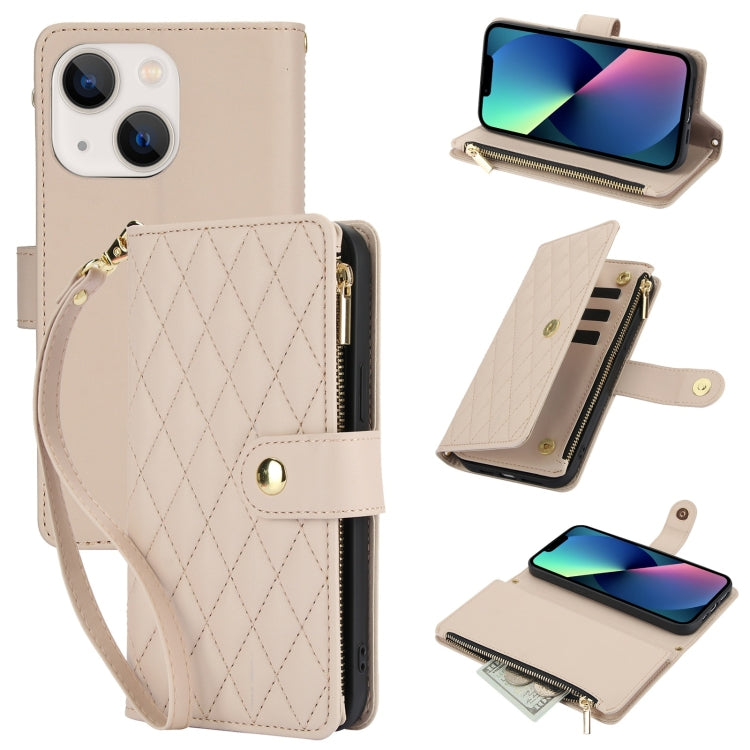 YM016 Rhombic Zipper Card Wallet Leather Phone Case with Lanyard, For iPhone 13 Pro Max, For iPhone 13 Pro, For iPhone 13, For iPhone 13 mini, For iPhone 12 / 12 Pro, For iPhone 12 Pro Max