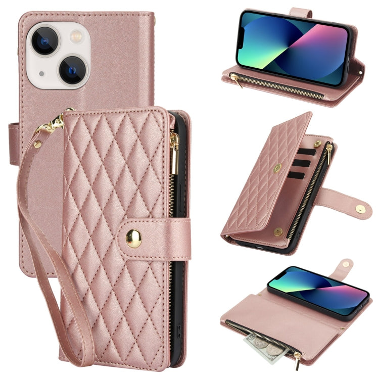 YM016 Rhombic Zipper Card Wallet Leather Phone Case with Lanyard, For iPhone 13 Pro Max, For iPhone 13 Pro, For iPhone 13, For iPhone 13 mini, For iPhone 12 / 12 Pro, For iPhone 12 Pro Max