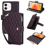 YM016 Rhombic Zipper Card Wallet Leather Phone Case with Lanyard, For iPhone 13 Pro Max, For iPhone 13 Pro, For iPhone 13, For iPhone 13 mini, For iPhone 12 / 12 Pro, For iPhone 12 Pro Max