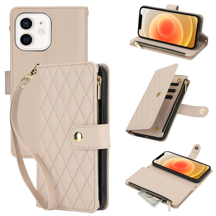 YM016 Rhombic Zipper Card Wallet Leather Phone Case with Lanyard, For iPhone 13 Pro Max, For iPhone 13 Pro, For iPhone 13, For iPhone 13 mini, For iPhone 12 / 12 Pro, For iPhone 12 Pro Max