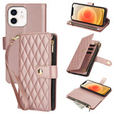 YM016 Rhombic Zipper Card Wallet Leather Phone Case with Lanyard, For iPhone 13 Pro Max, For iPhone 13 Pro, For iPhone 13, For iPhone 13 mini, For iPhone 12 / 12 Pro, For iPhone 12 Pro Max