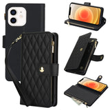 YM016 Rhombic Zipper Card Wallet Leather Phone Case with Lanyard, For iPhone 13 Pro Max, For iPhone 13 Pro, For iPhone 13, For iPhone 13 mini, For iPhone 12 / 12 Pro, For iPhone 12 Pro Max