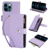 YM016 Rhombic Zipper Card Wallet Leather Phone Case with Lanyard, For iPhone 13 Pro Max, For iPhone 13 Pro, For iPhone 13, For iPhone 13 mini, For iPhone 12 / 12 Pro, For iPhone 12 Pro Max